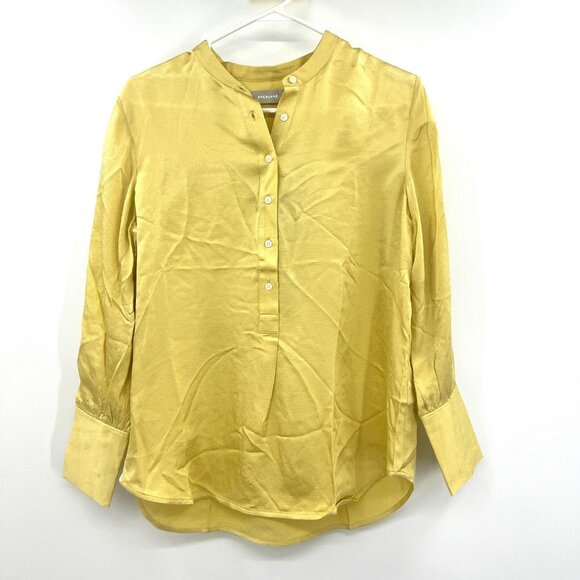 NWT Everlane The Hammered Satin Popover Shirt in Yellow Women's Size 6 - Picture 2 of 7